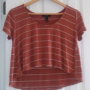Forever 21 Tan & white stripes crop top